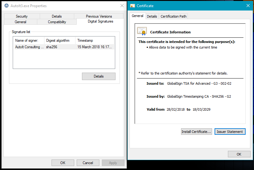 AutoIt3.exe certificate