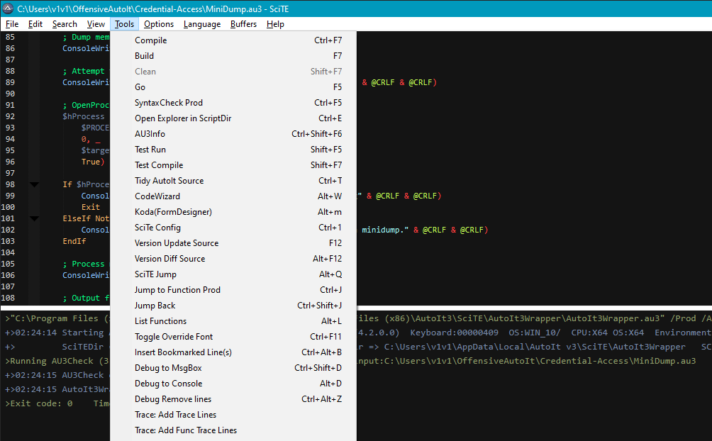 SciTE4AutoIt editor