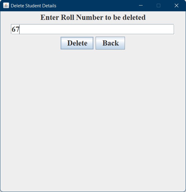 roll number for deleting screen