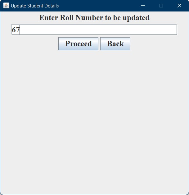 roll number for updating screen