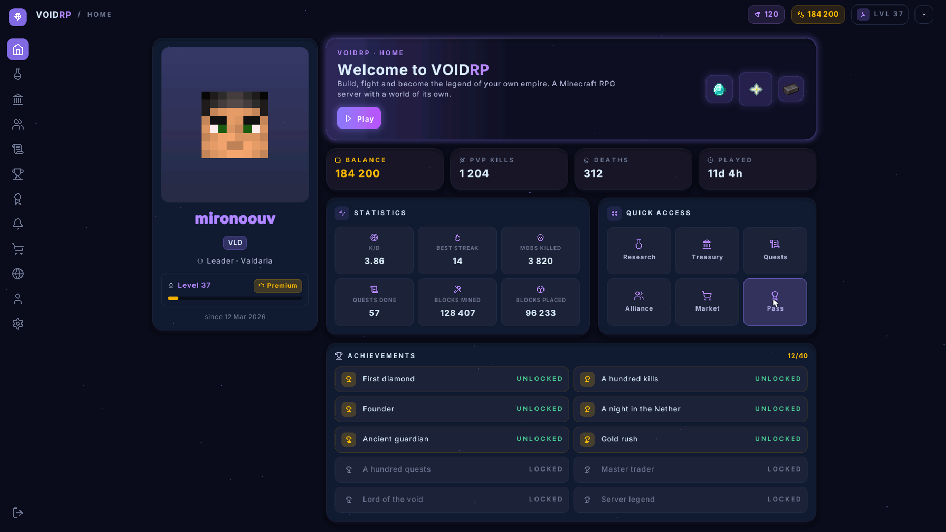 The home page on a vanilla client