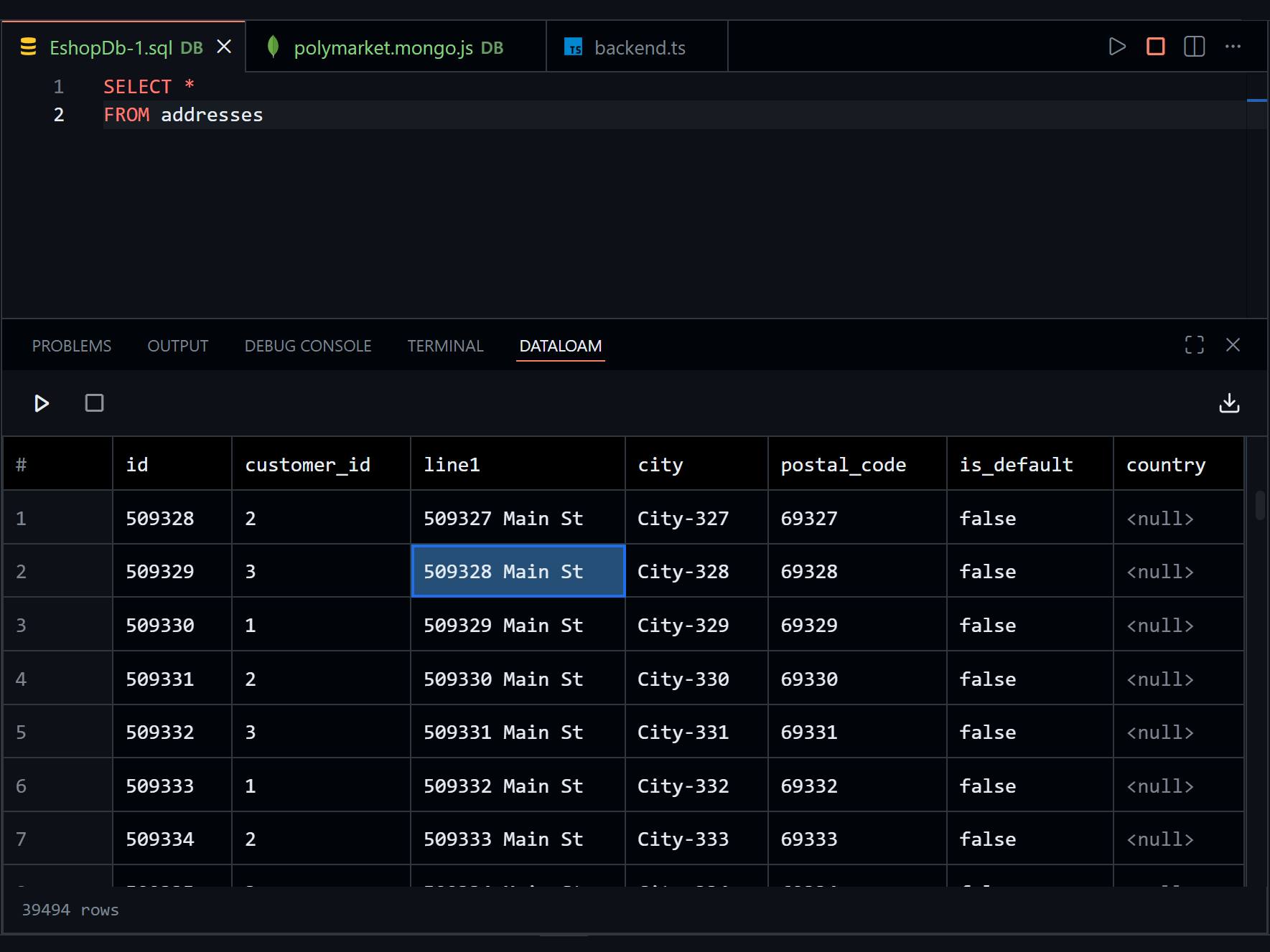Database editor inside DataLoam