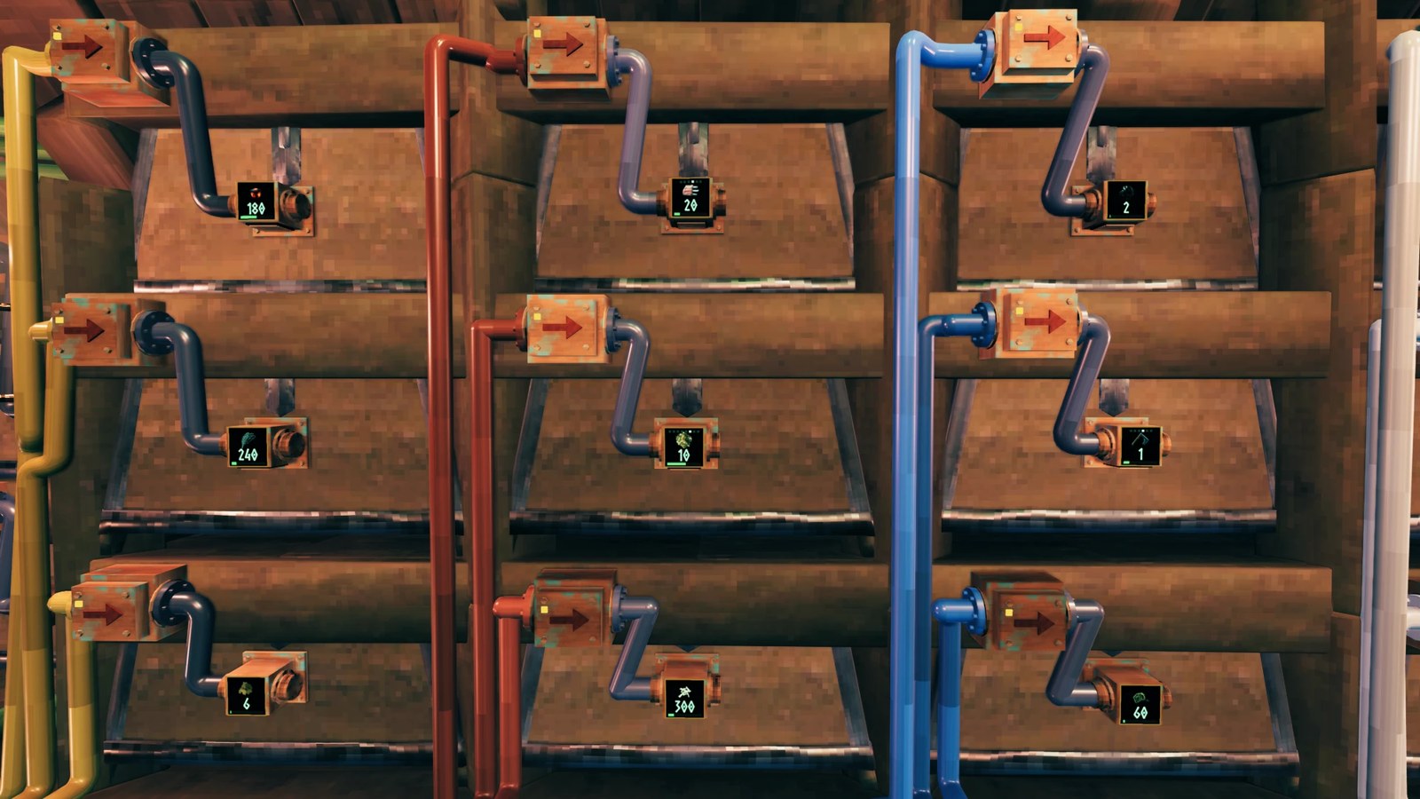 Storage adapters showing the item and count of each chest