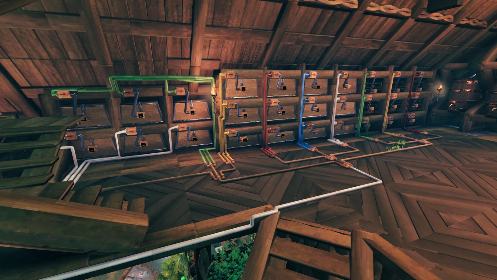 A sorter built from splitters, conveyors with one filter each, and chests