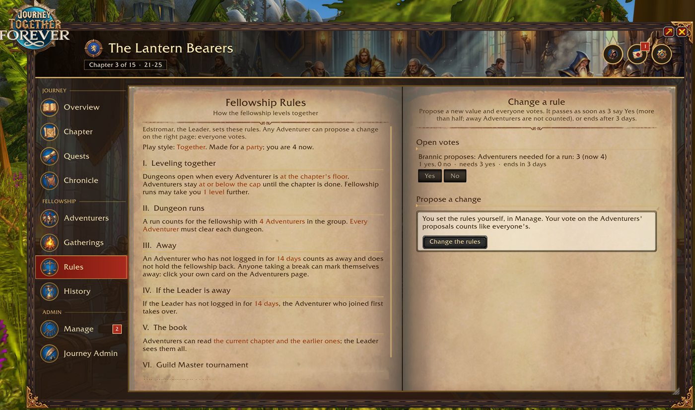 The rulebook with an open vote