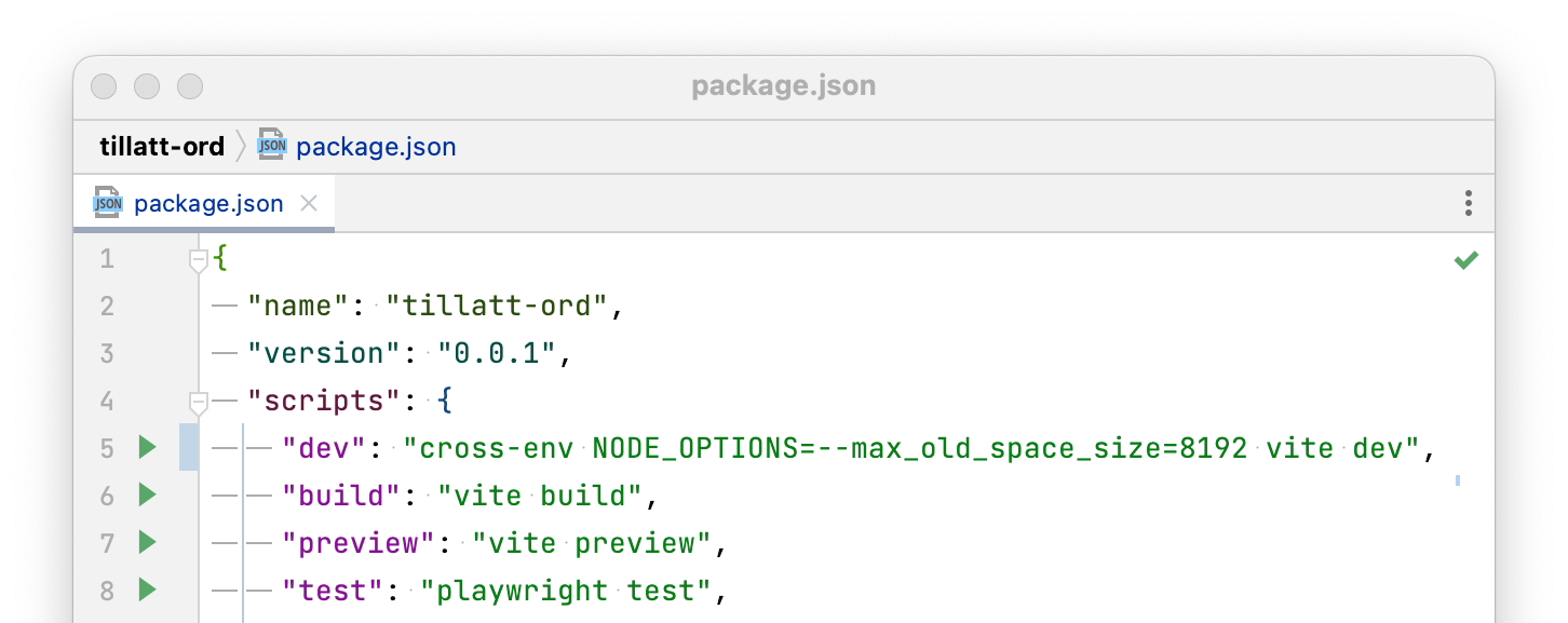 cross-env NODE_OPTIONS=--max_old_space_size=8192 er føyd til på starten av et av skriptene i package.json