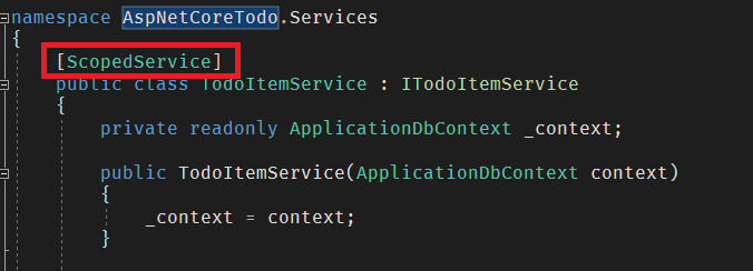 TodoItemService Class with annotation