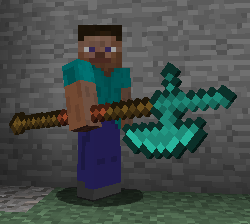 Player holding diamond halberd