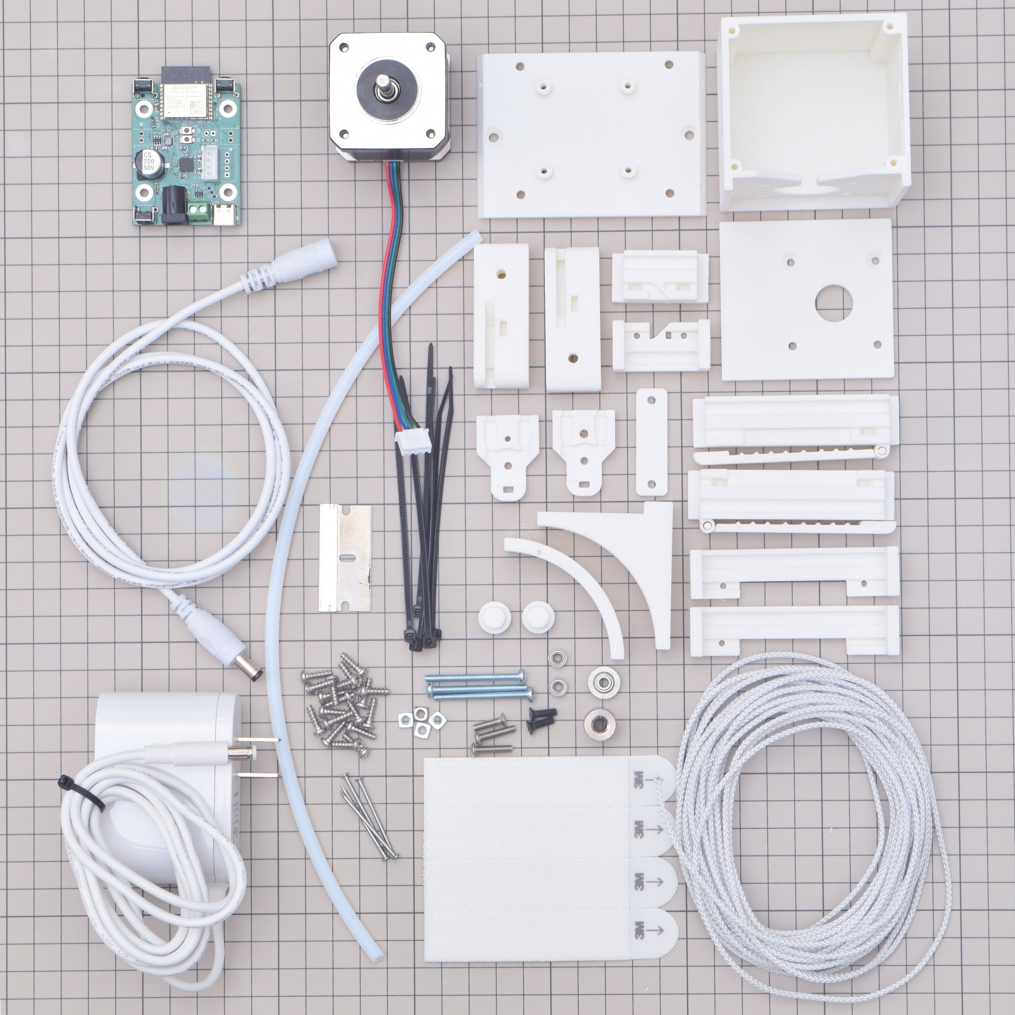 Ropener kit parts laid out