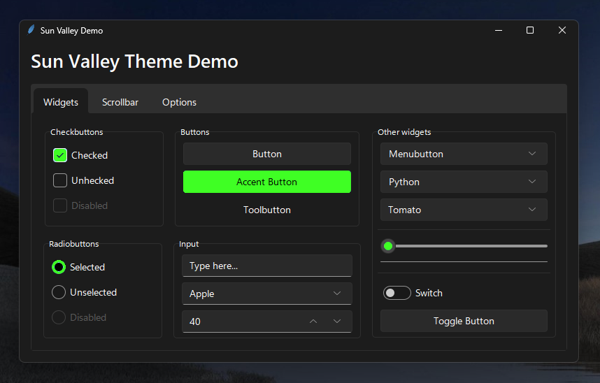 Screenshot of Sun Valley ttk theme