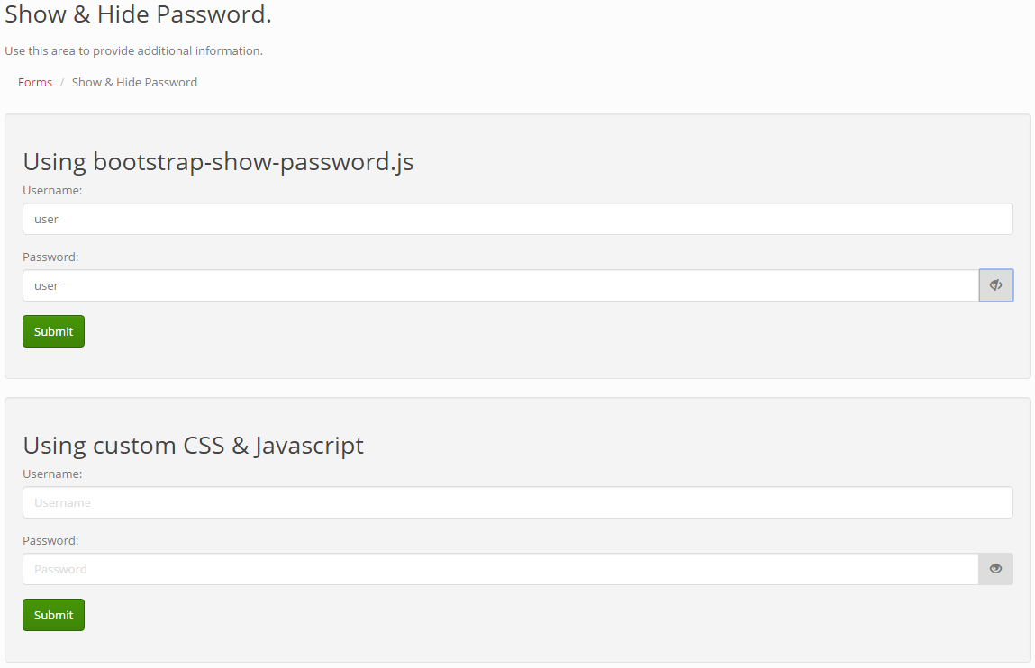 show/hide password