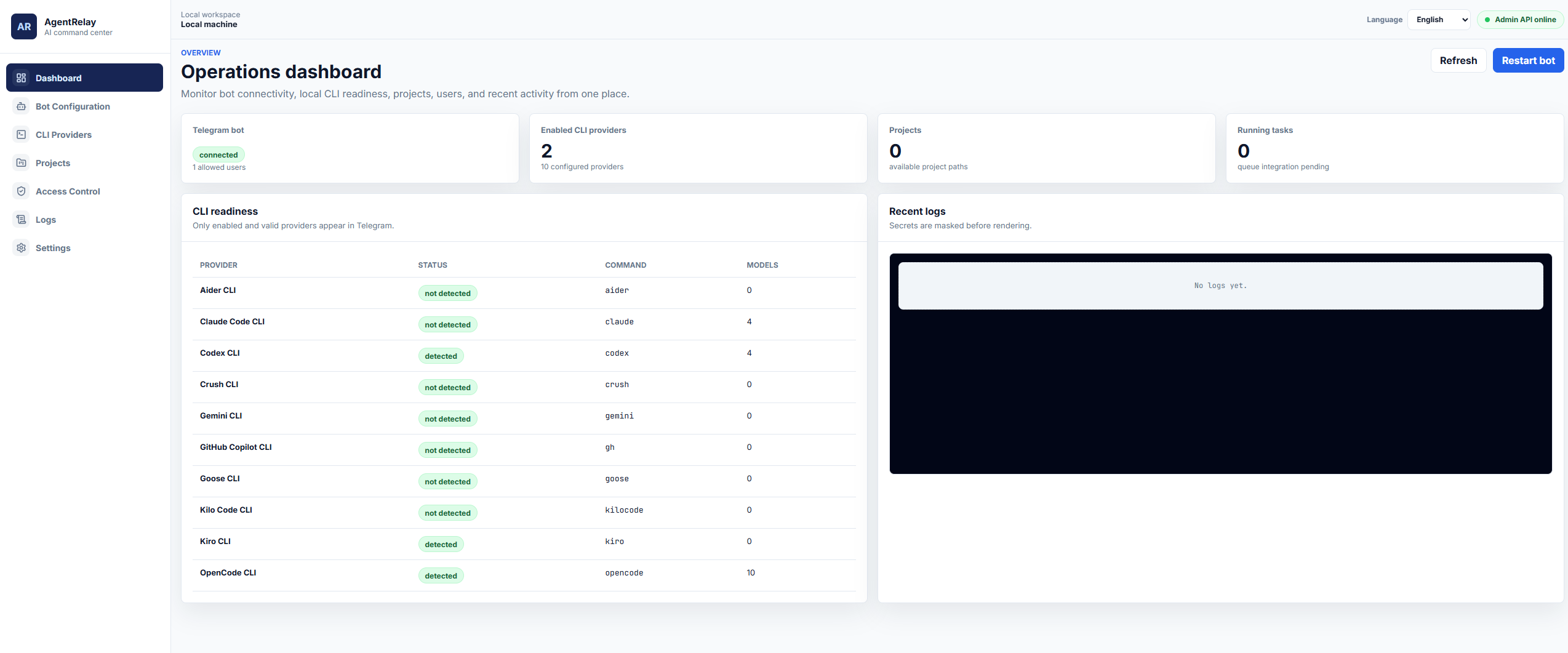 AgentRelay dashboard