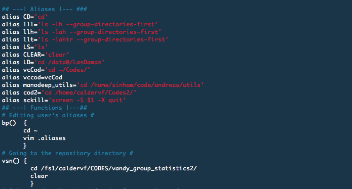 Aliases in my _.aliases_ file
