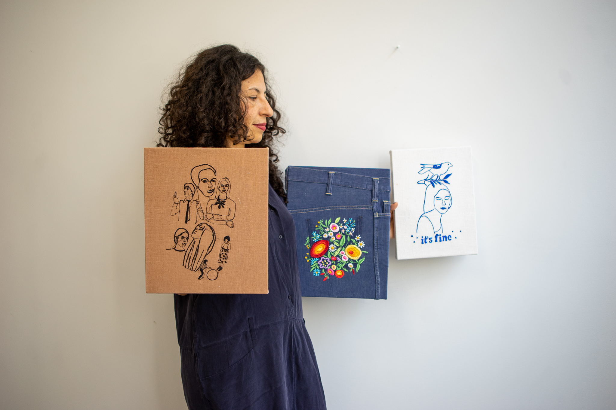 Vania with her embroidery work
