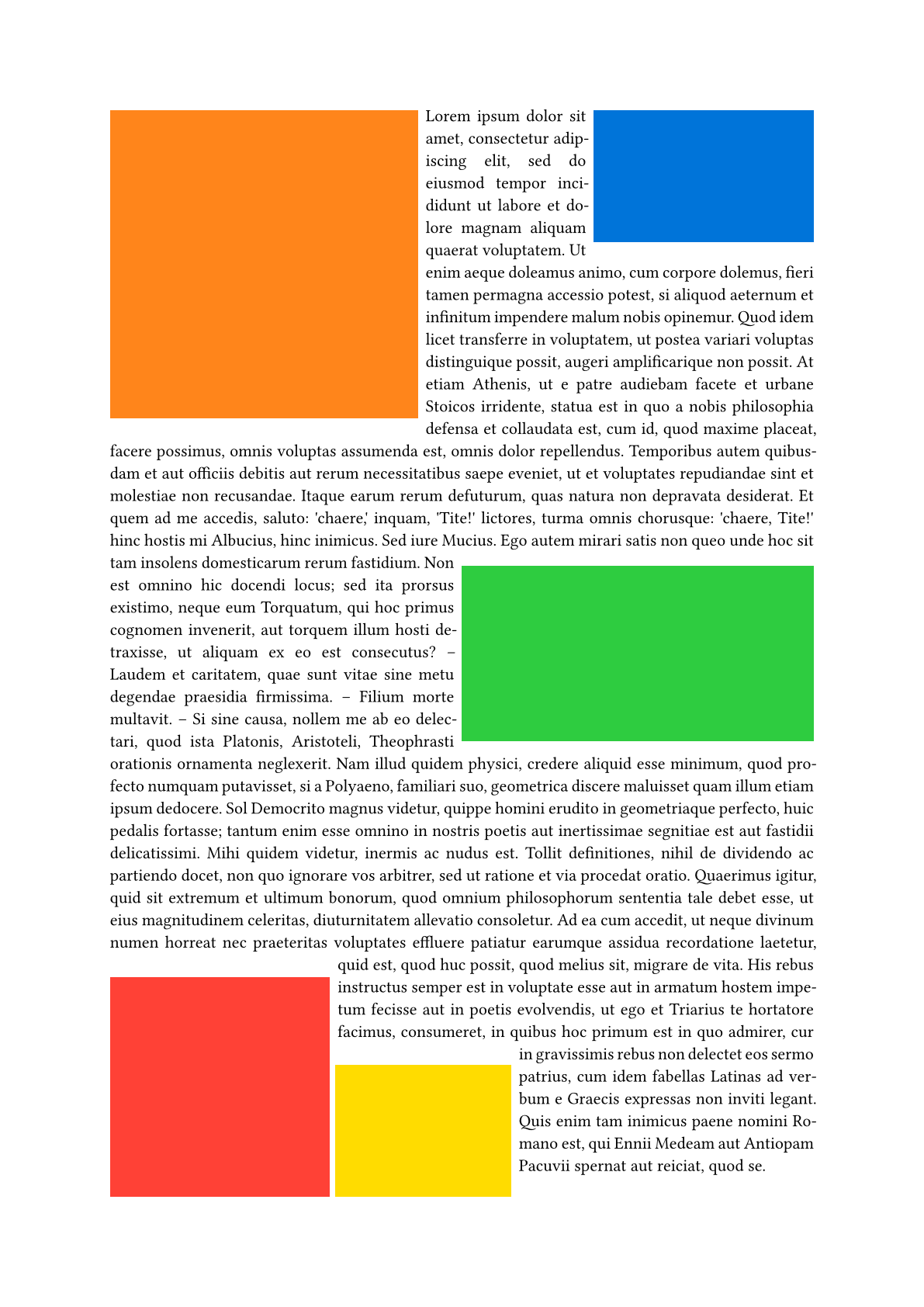 a page where text flows between 5 rectangular obstacles