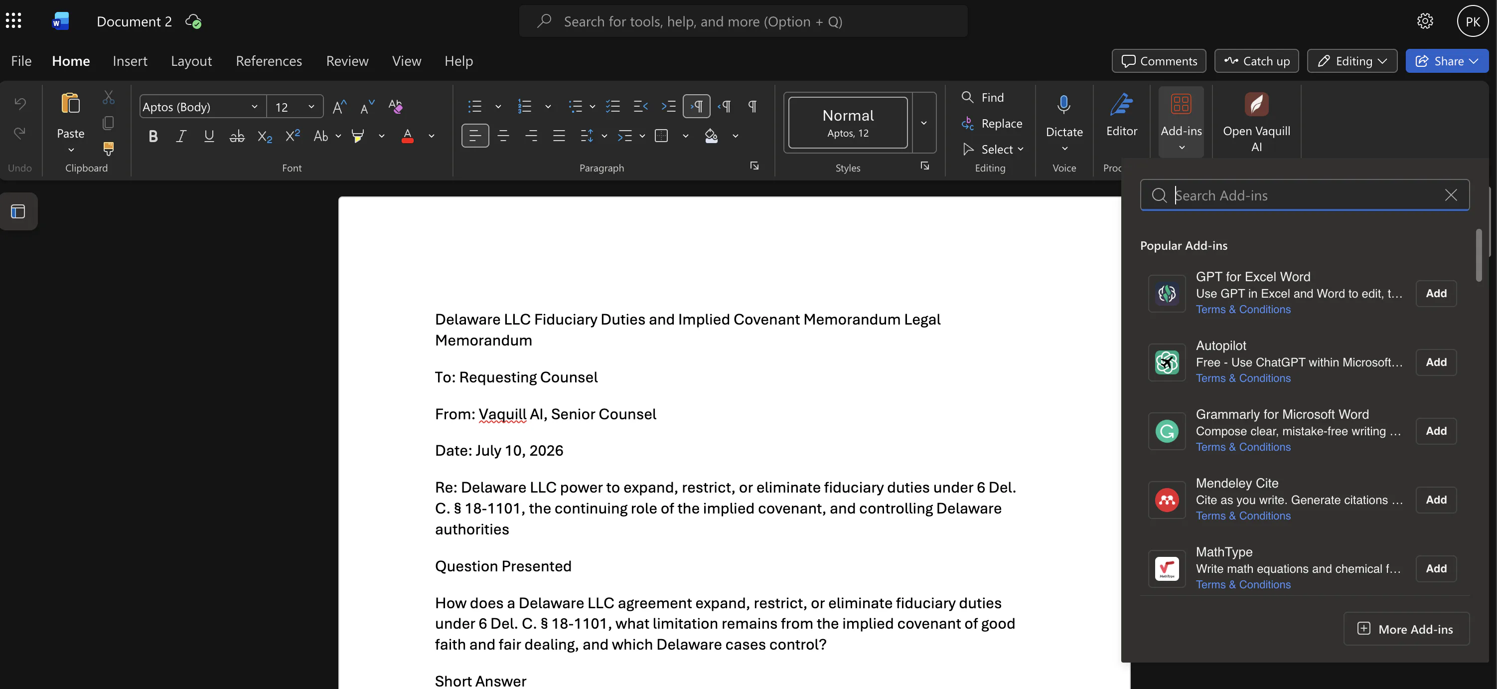 Open the Add-ins menu in Word