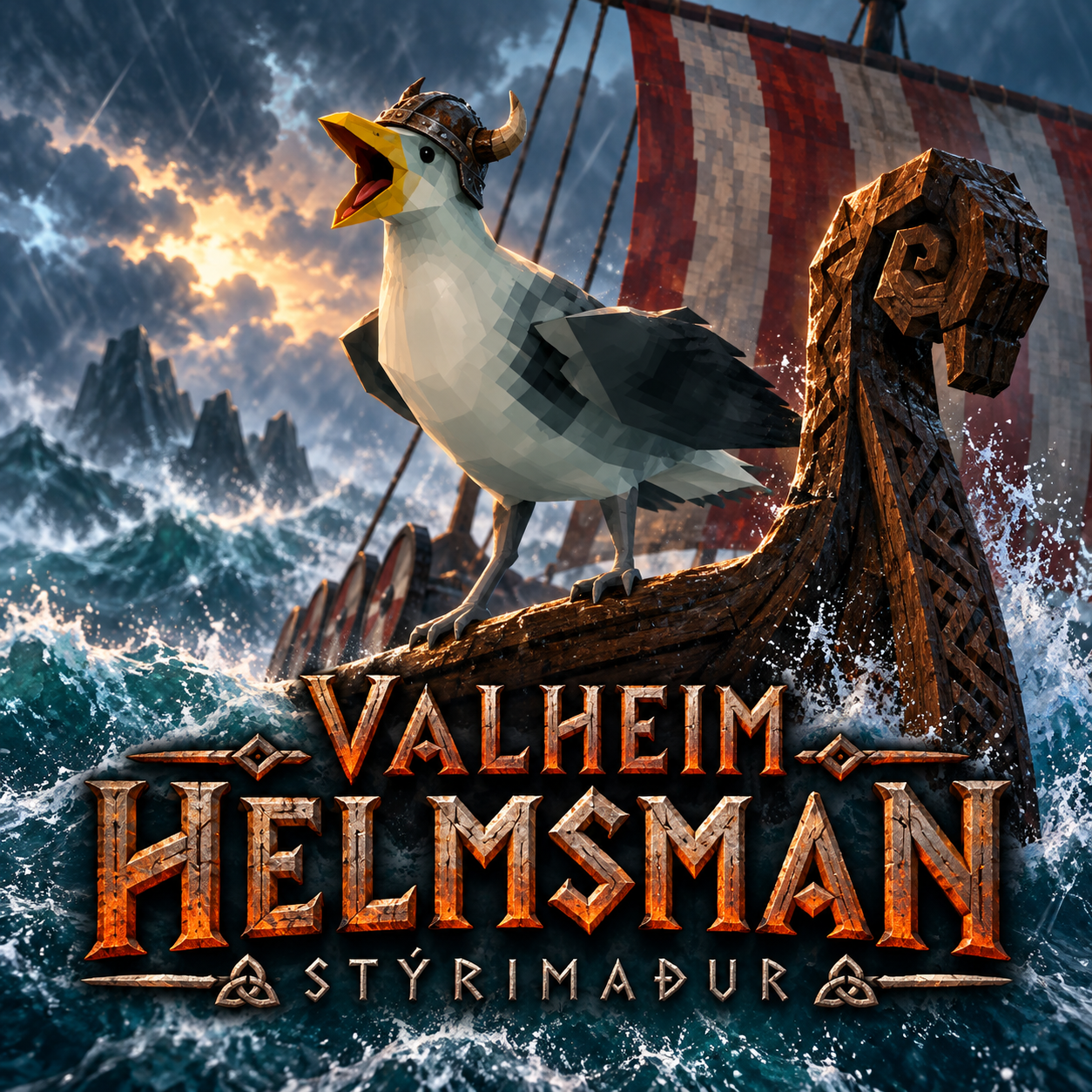 Viking gull sailing through rough seas