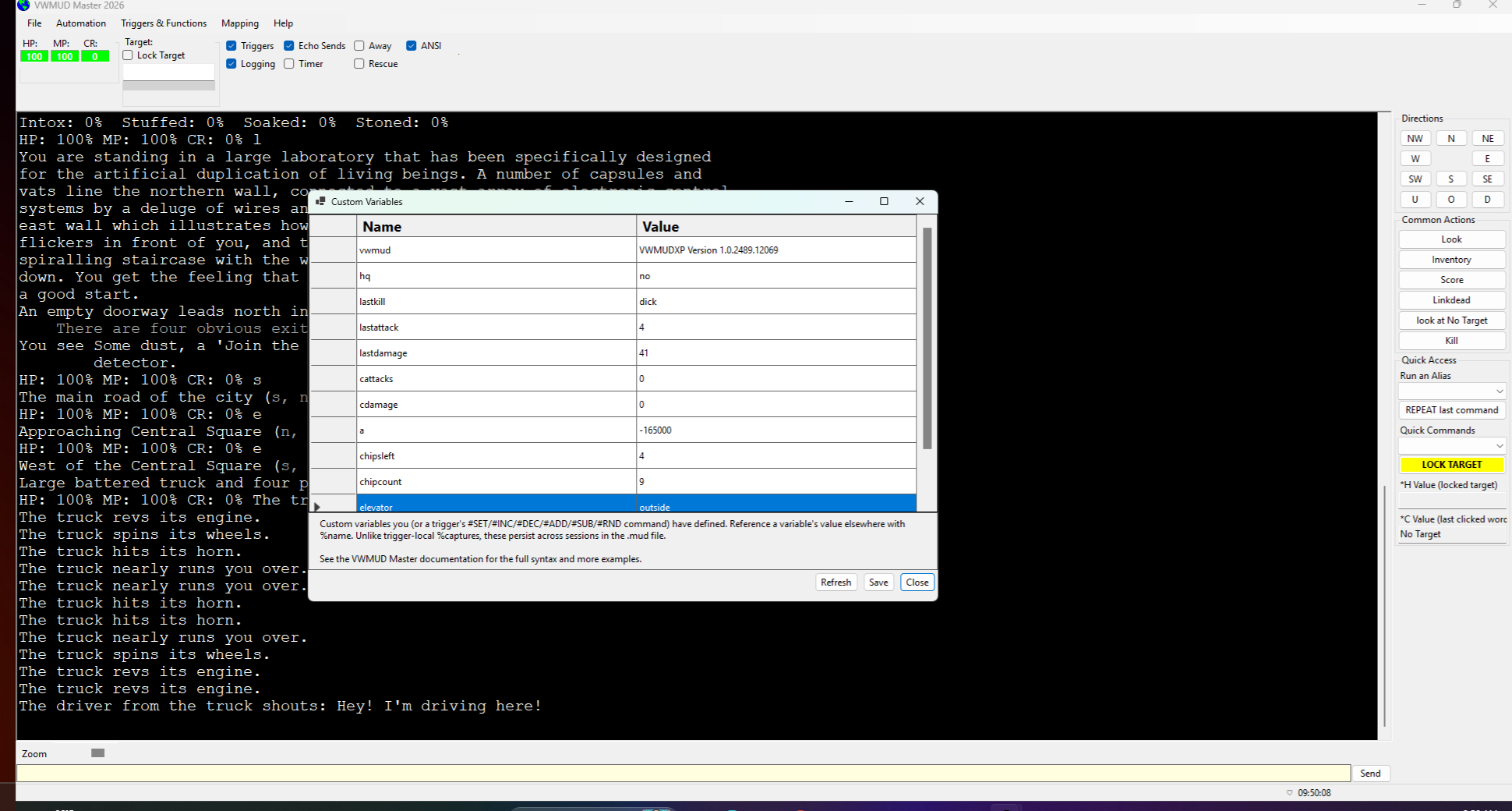 Custom Variables dialog
