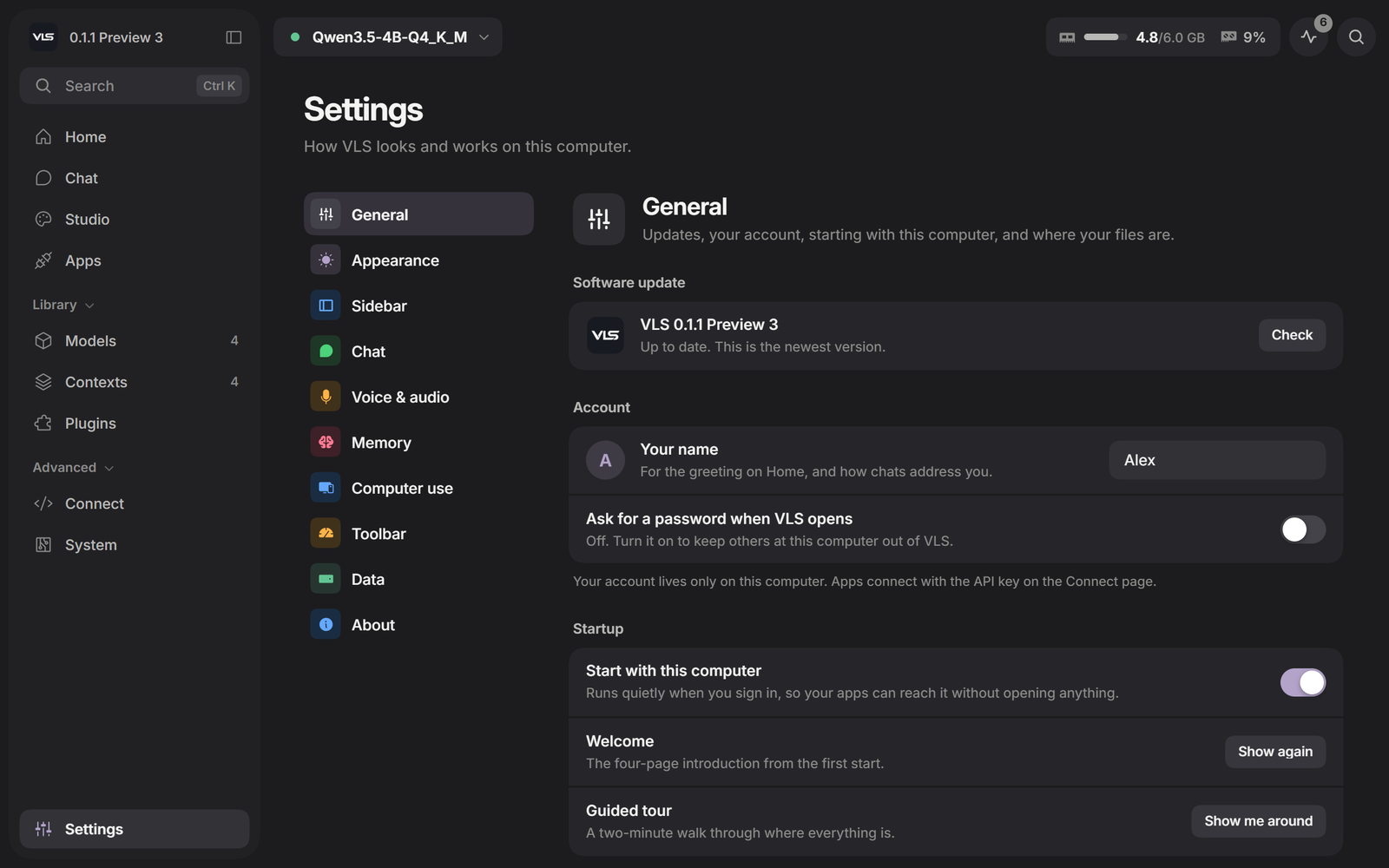 Settings for the island: show it, the keyboard shortcut, the top edge, and island options