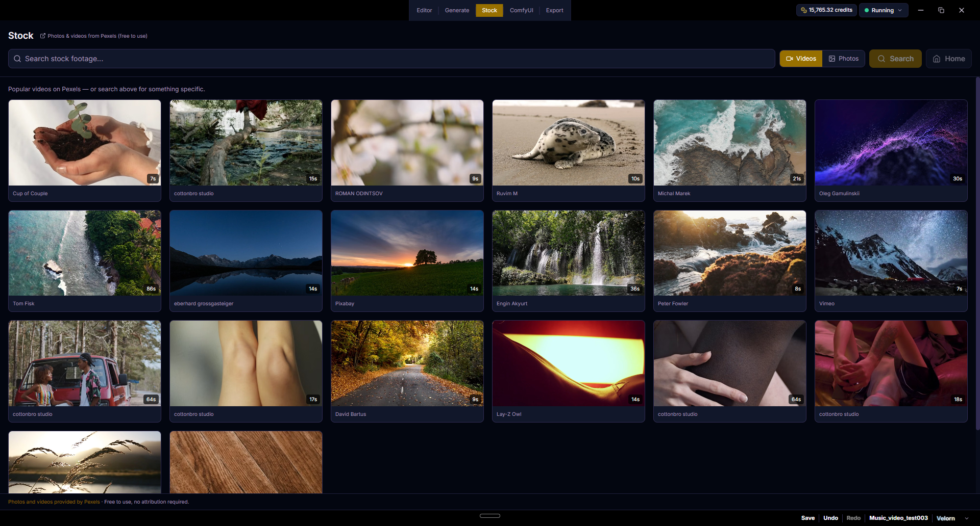 Velorn Stock tab with Pexels photo and video search