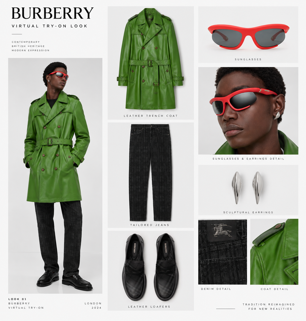 Green trench full-look collage