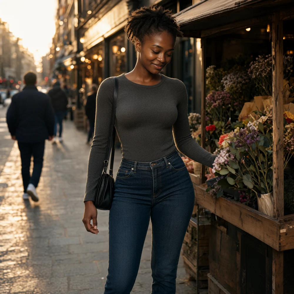 Amara, an AI personal model, before the try-on