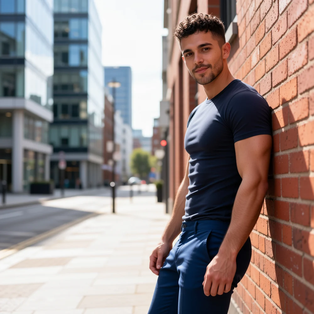Mateo, an AI personal model, before the try-on