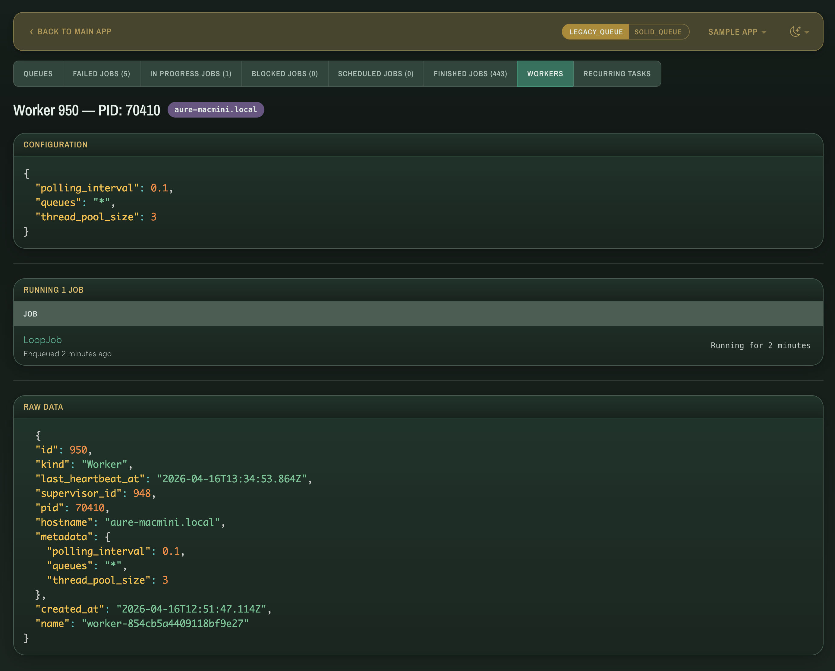 Worker page — dark