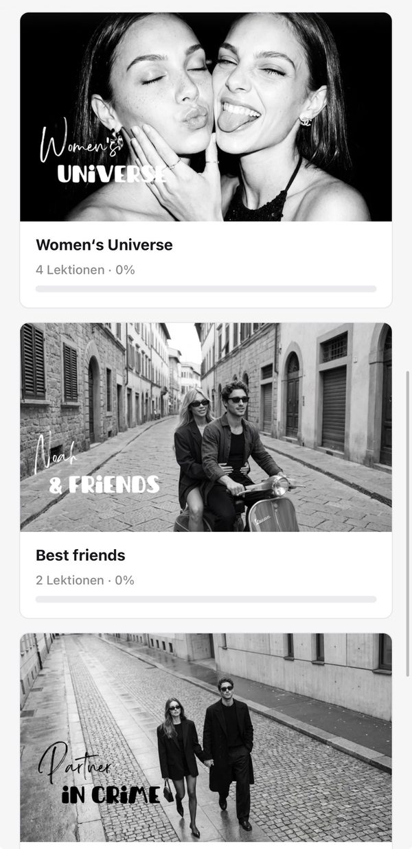 Kursbereich mit Modulen Women's Universe, Best friends und Partner in Crime