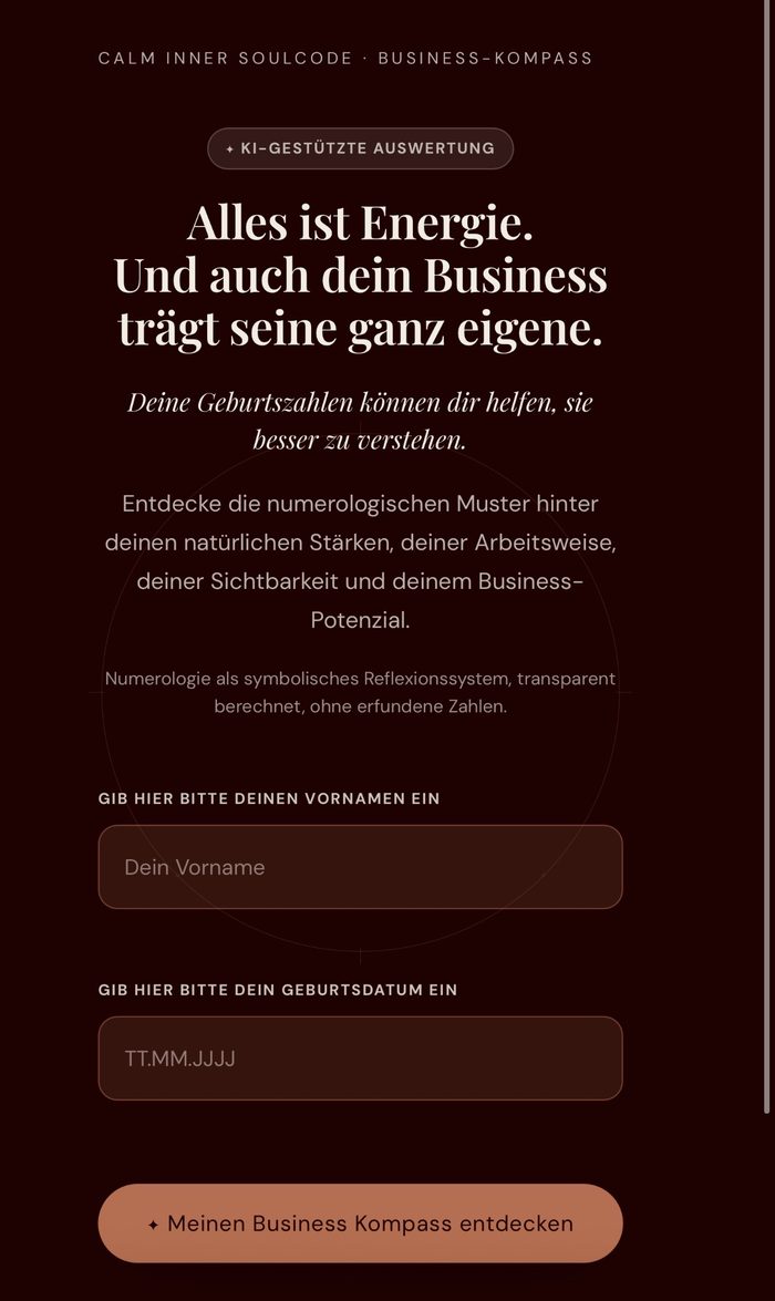 Startseite des CALM Inner Soulcode Business Kompass