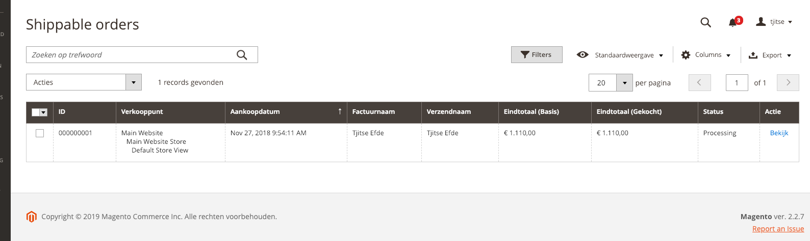 Filtered order grid screenshot