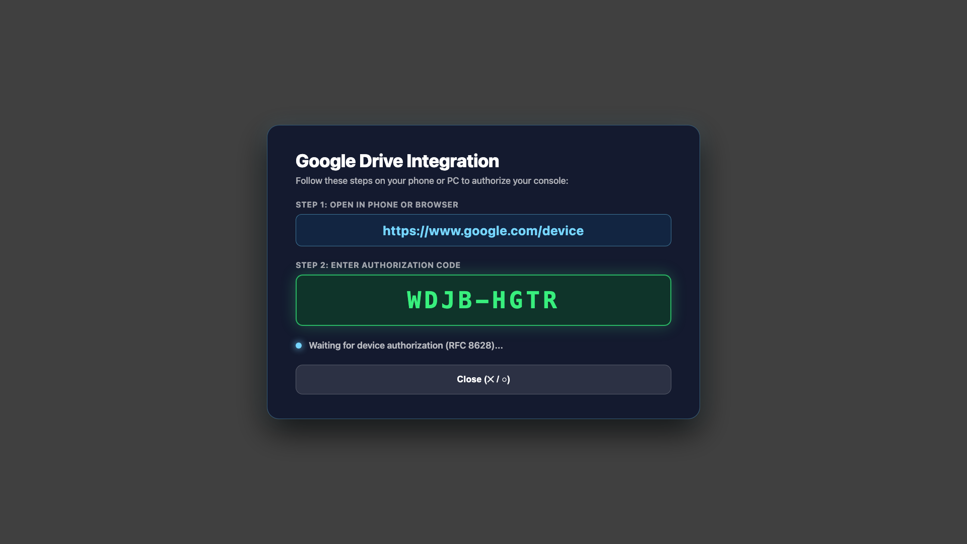 Google Drive Dialog