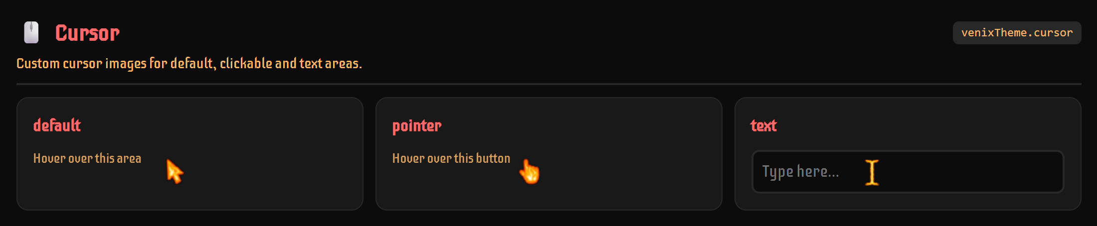 The default, pointer and text cursors