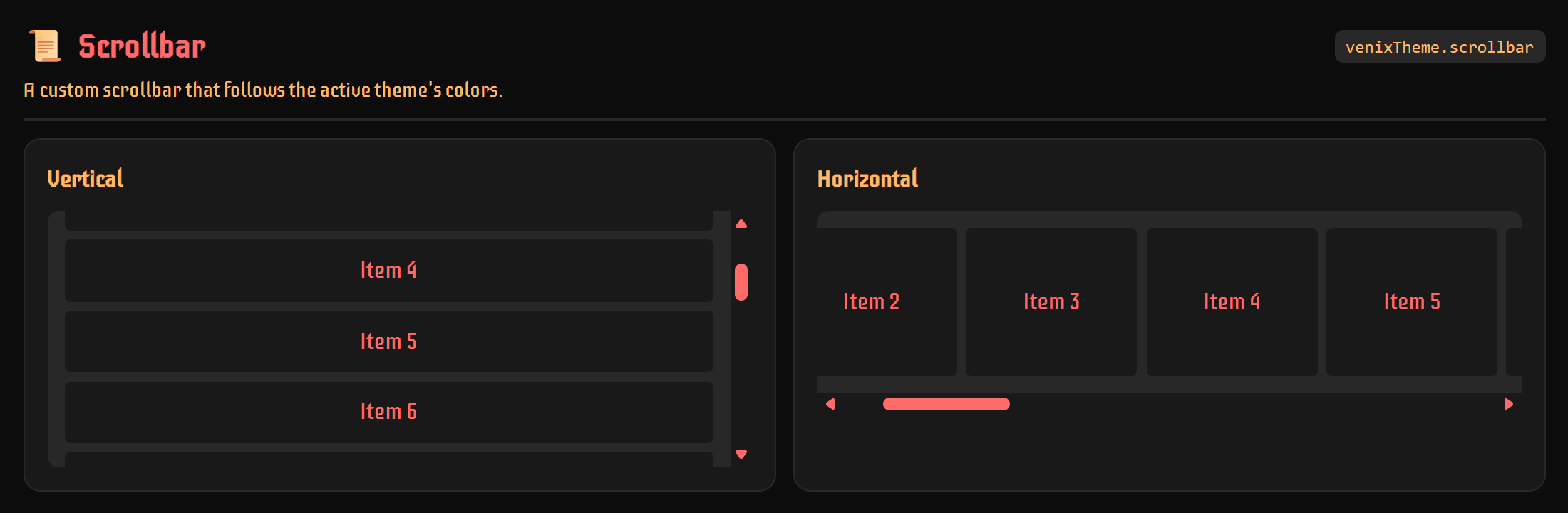 Vertical and horizontal scrollbars in the theme colors