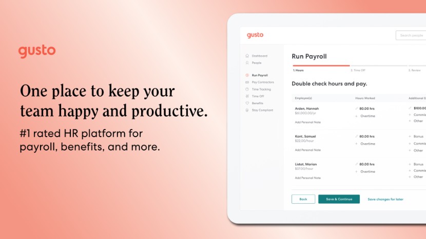 Gusto: The all-in-one payroll, benefits, and HR platform.