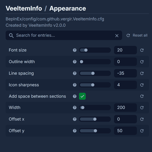 The settings menu