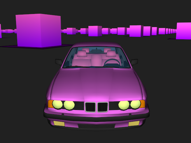 Image of a Pink BMW E34 in a Cyberpunk setting