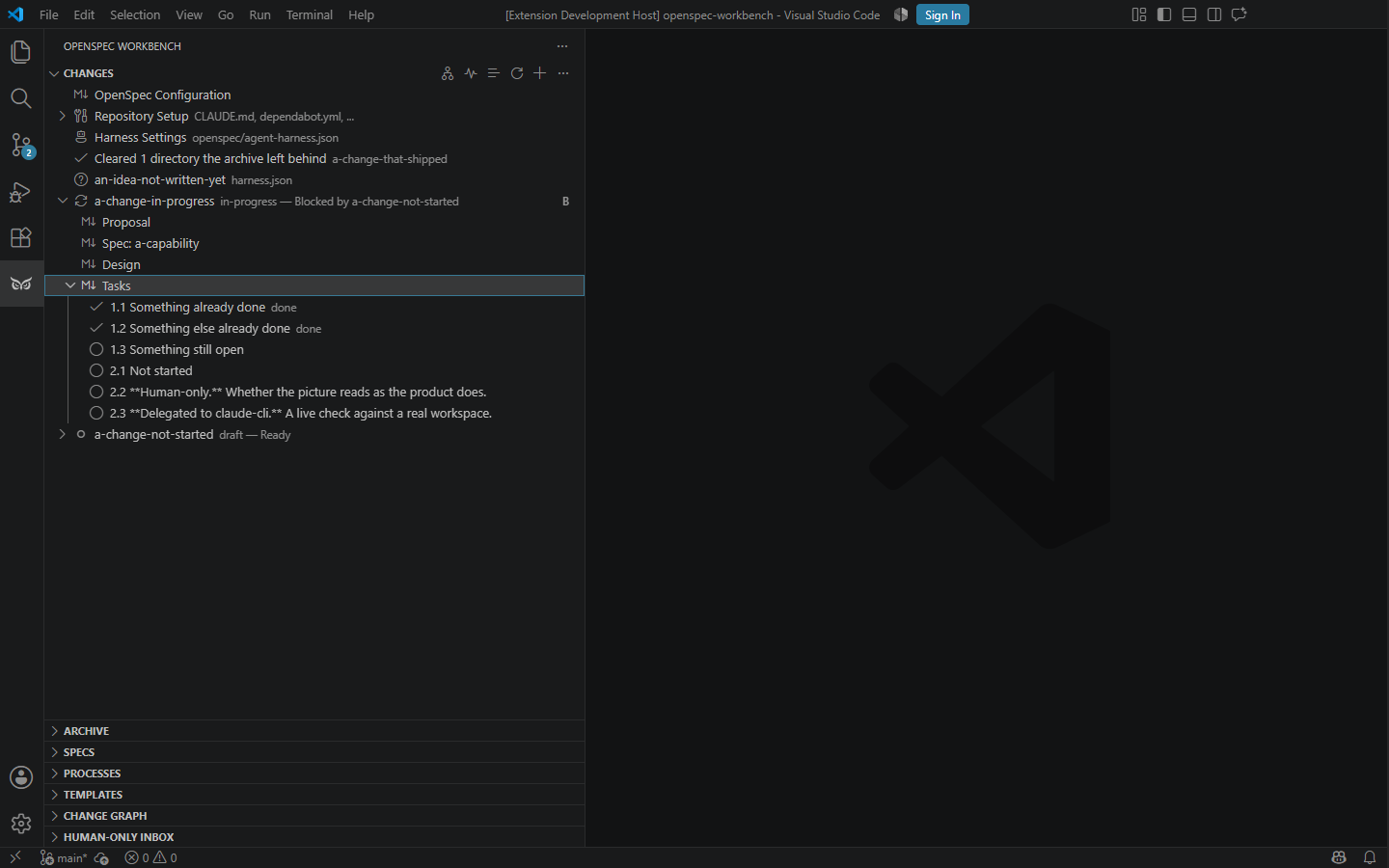 Completed checklist items nested under a change Tasks artifact