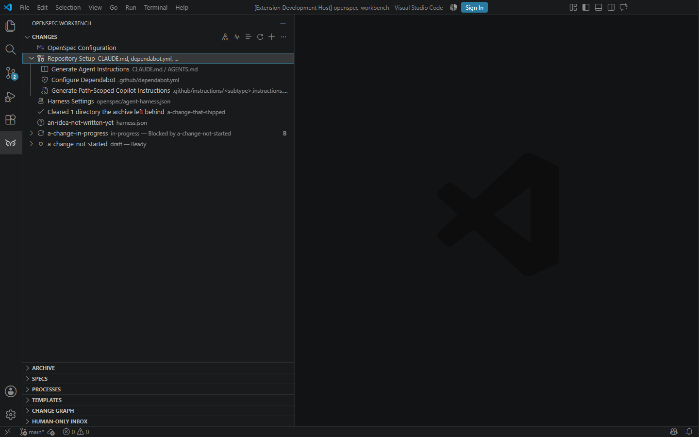 Repository Setup tree with agent instructions, Dependabot, and Copilot instruction generators