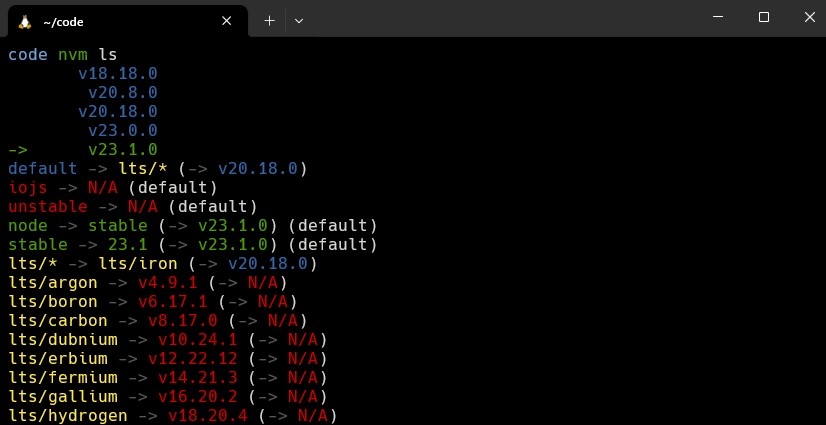 Ubuntu terminal displaying node installed