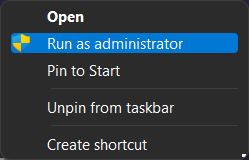 Right click windows terminal icon