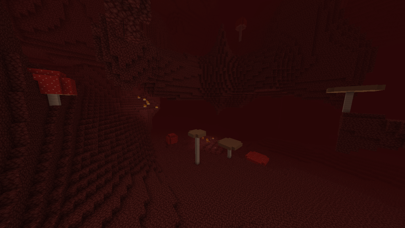 Huge mushrooms in the Nether Wastes