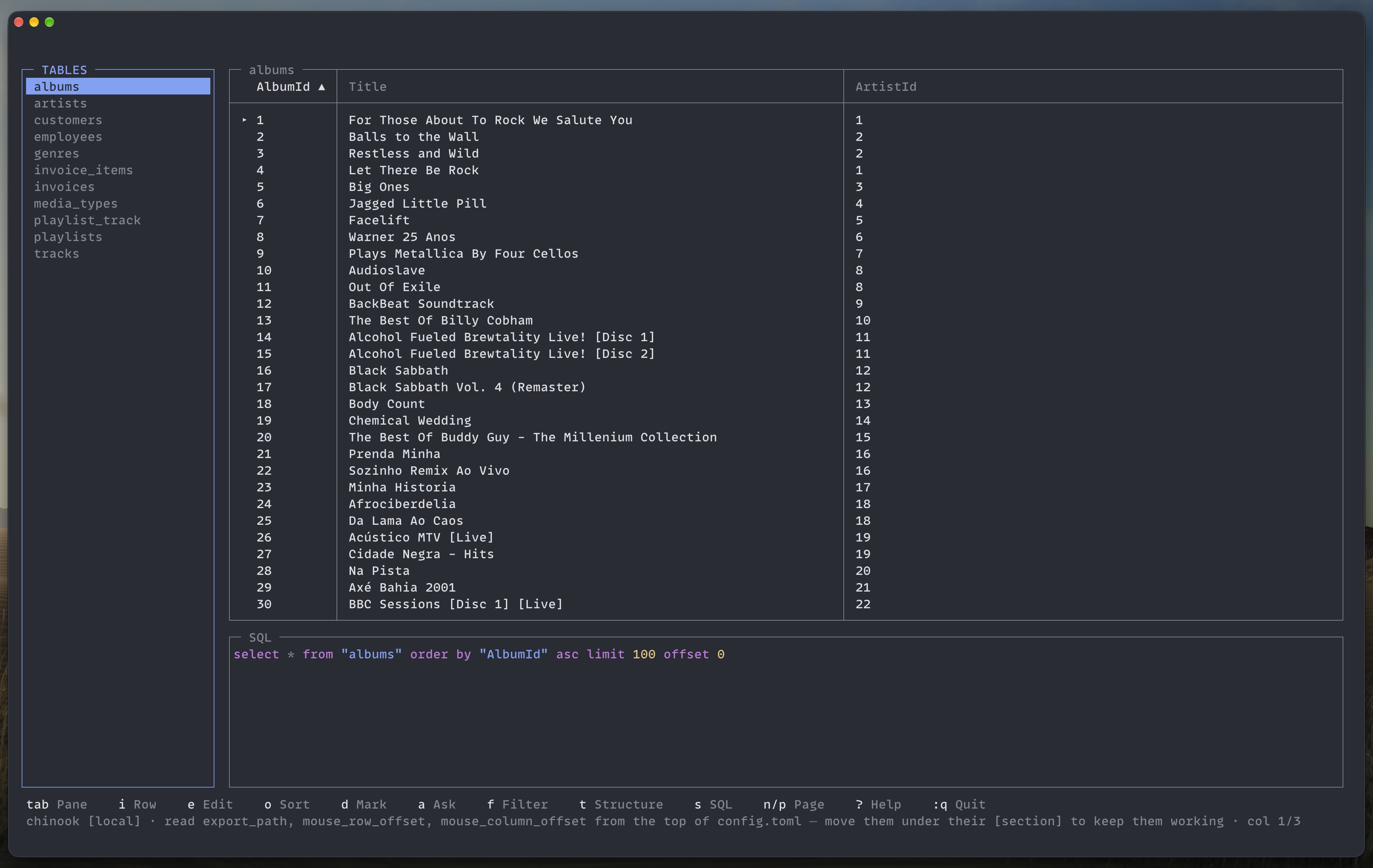 tql browsing a database