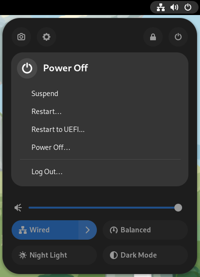 Screenshot of the extension option in the Gnome 43 menu