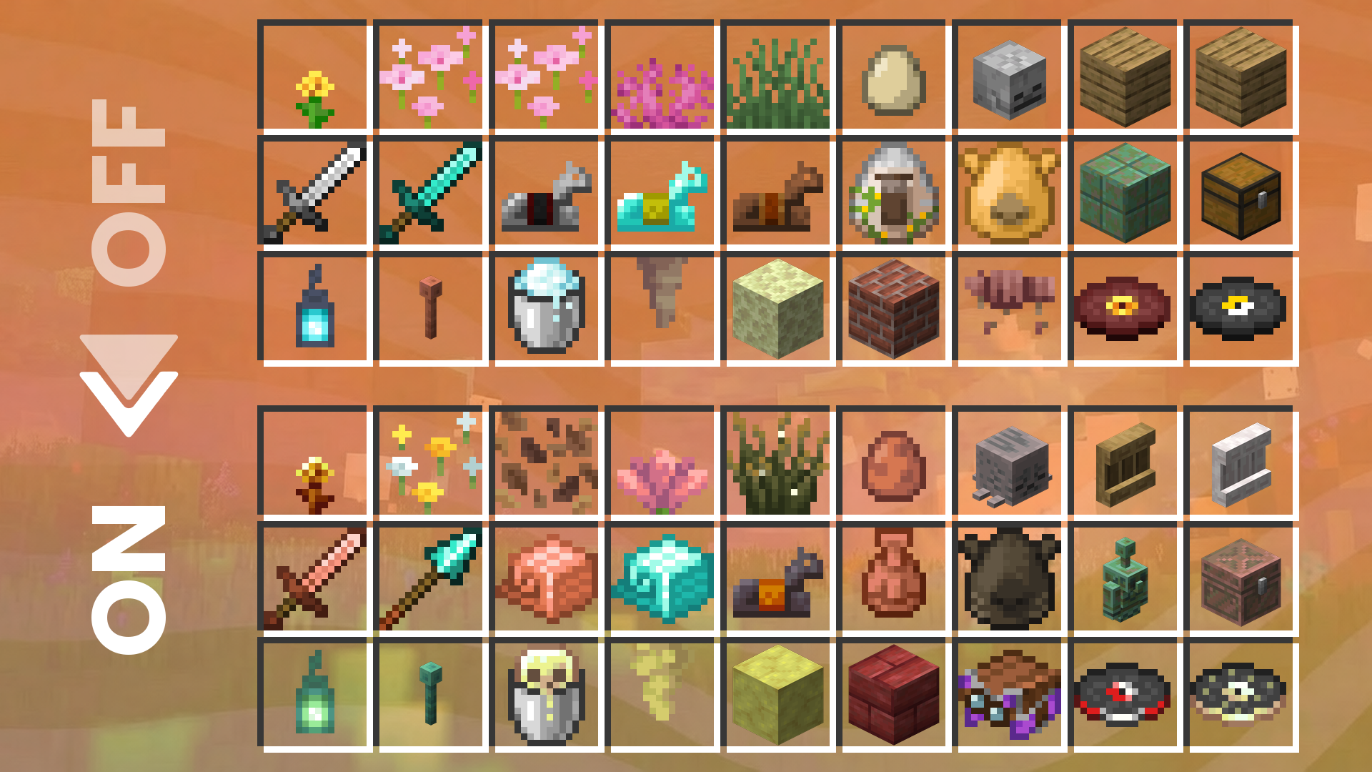 Showcase of some item inventories when the pack is off versus on.