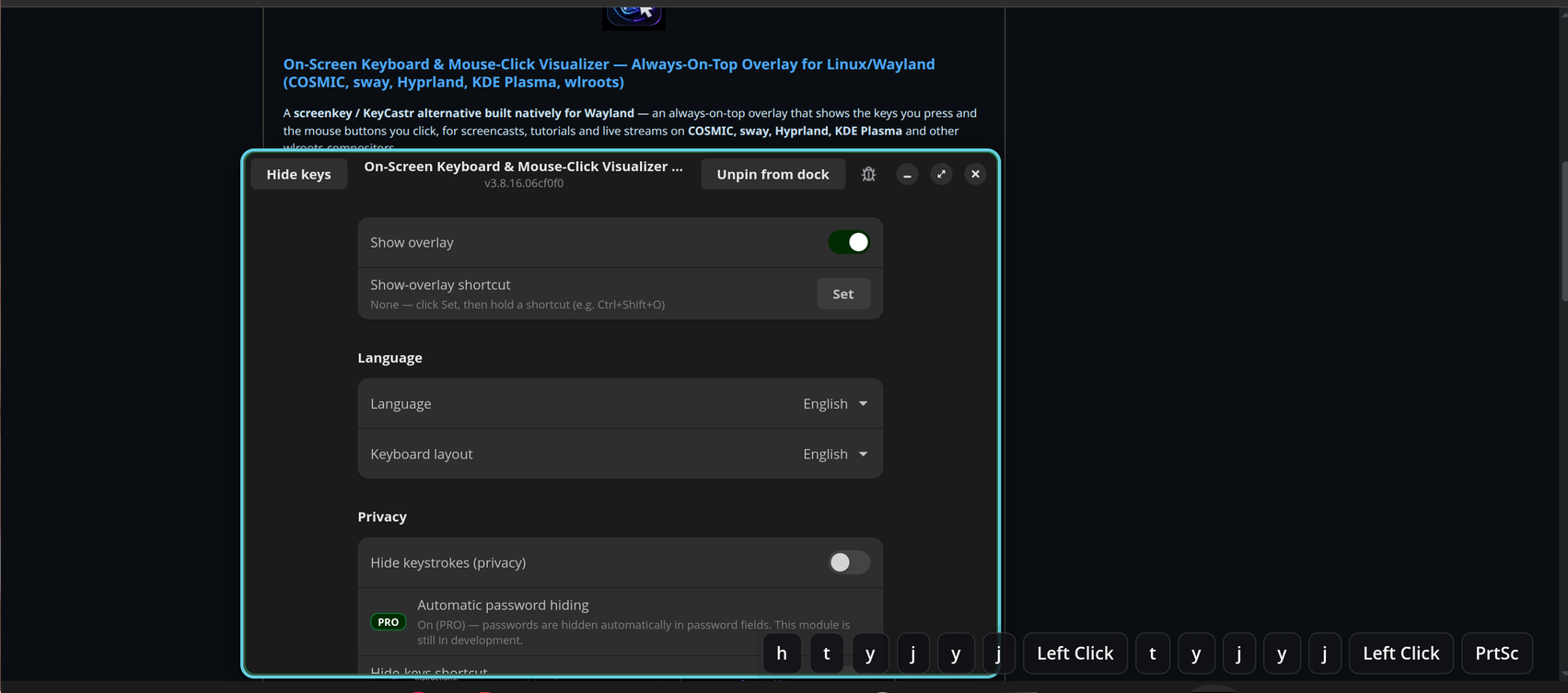 On-Screen Keyboard & Mouse-Click Visualizer overlay in action