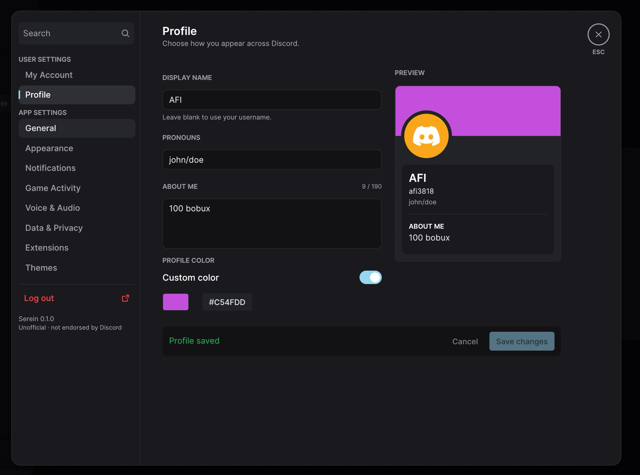 User Settings & Profile Customizer