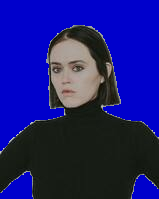 Background is blue, woman is unchanged