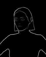 Black image with white outline of woman