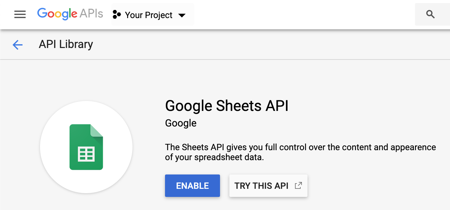 Button to enable Google Sheets API